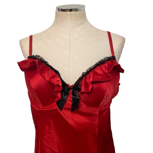 Flora’s Follies Red Satin Babydoll Sexy Lingerie Chemise Slip Plus Size 2X - Picture 2 of 8